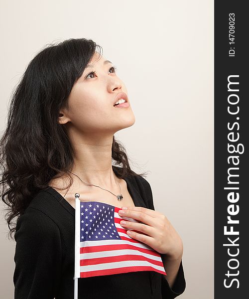 Attractive young lady with usa flag