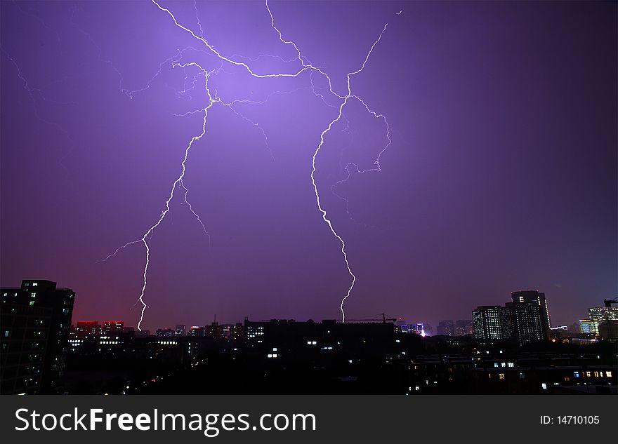 The bolt lightning at night in summer