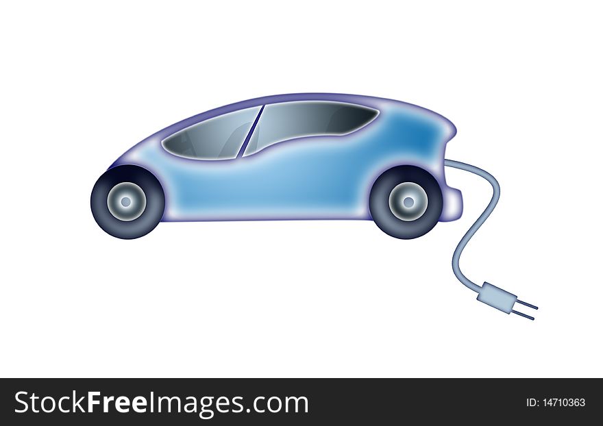 Illustration blue electryc car on white background. Illustration blue electryc car on white background