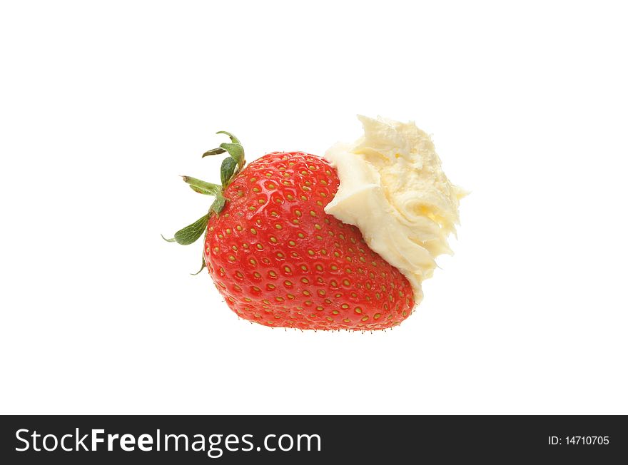 Strawberry and clotted cream isolated on white. Strawberry and clotted cream isolated on white