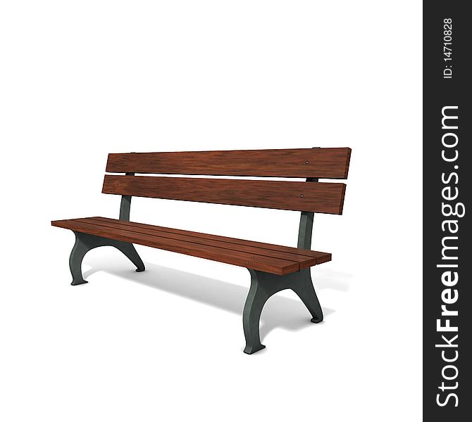 Wooden brown park bench. 3D graphics. Three-dimensional, isolated on white