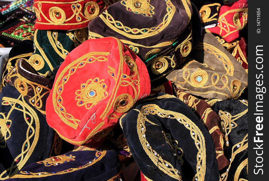 Ottoman fez in the bazaar. It was a popular hat in Otttoman.