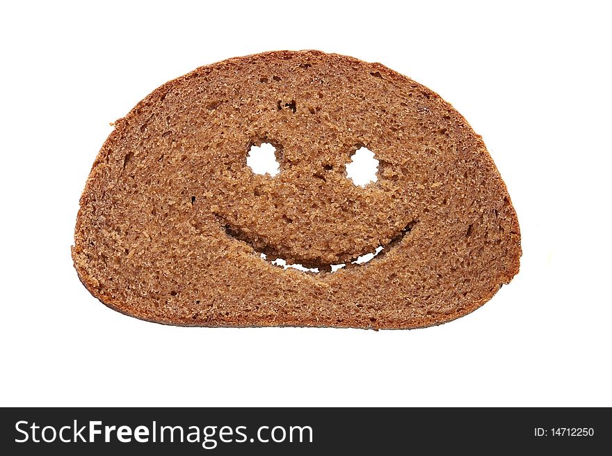 Slice of bread with a smiling face isolated on white background