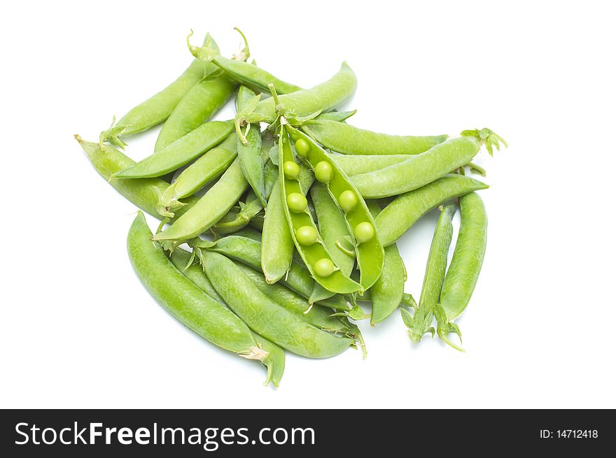 Fresh Green peas on white background