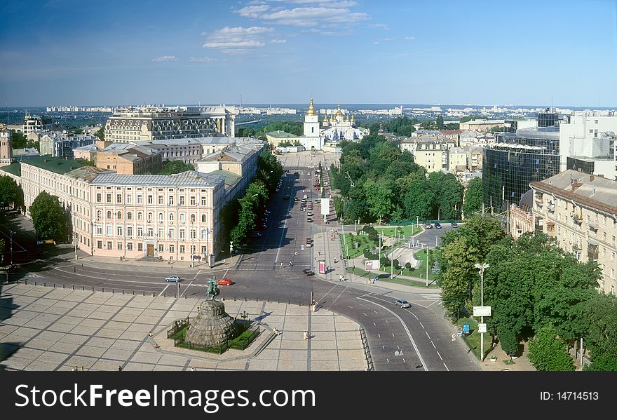 Ukraine. Overview of Kyiv with Khmelnitsky monument and St. Michael's cathedral. Ukraine. Overview of Kyiv with Khmelnitsky monument and St. Michael's cathedral.