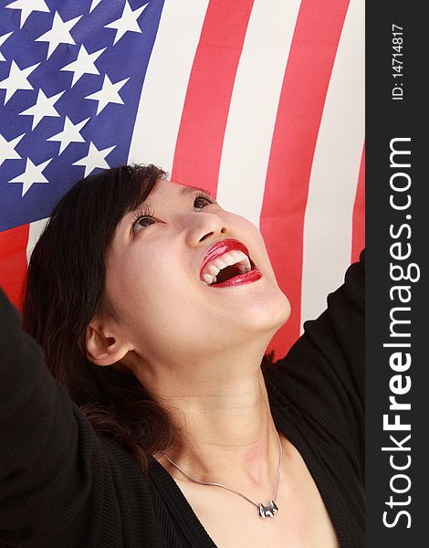 Attractive young lady with usa flag