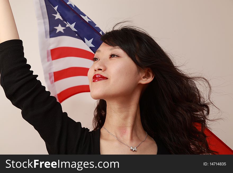 Attractive young lady with usa flag