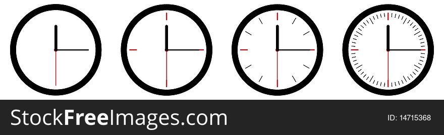 Vector file with 4 different clocks, from simple to complex.