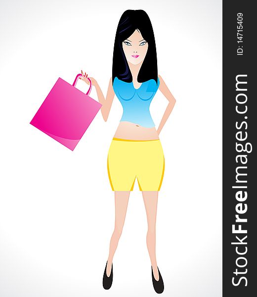 Shopping girl with shopping bag vector illustration. Shopping girl with shopping bag vector illustration