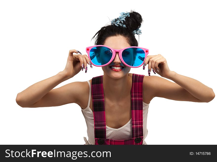 Girl Wearing Large pink Eyeglasses