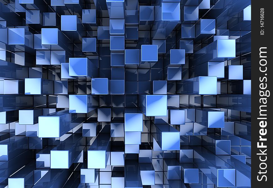 Abstract 3d illustration of blue glass boxes background