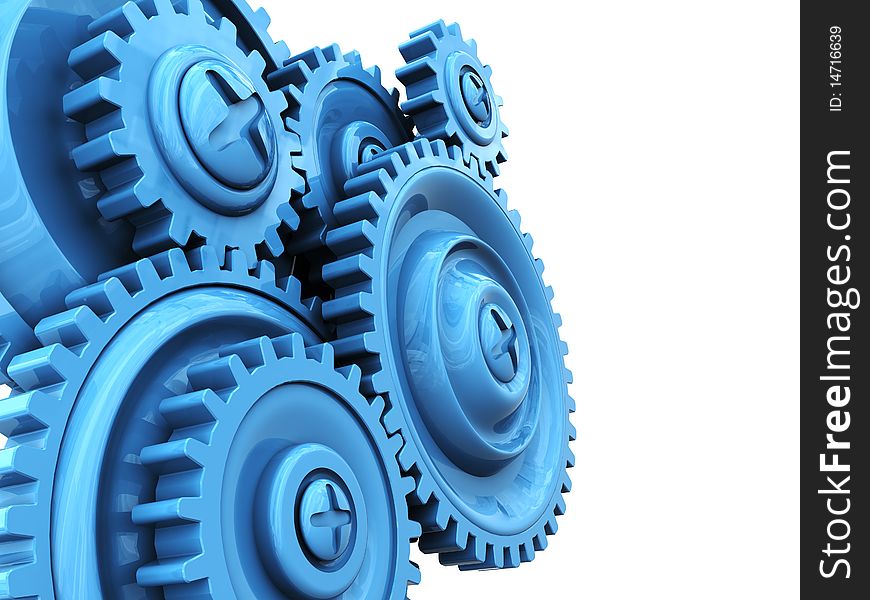 3d illustration of background with gear wheels at left side. 3d illustration of background with gear wheels at left side