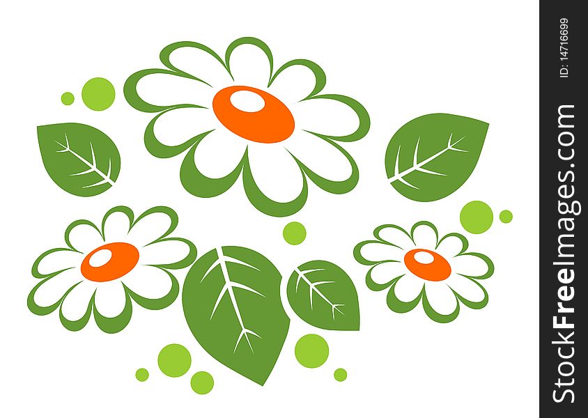 Stylized flowers with leaves isolated on a white background. Stylized flowers with leaves isolated on a white background.