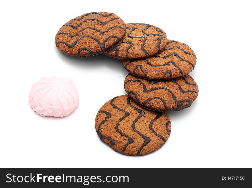 Stack of homemade chocolate chip cookies. Isolated on white.