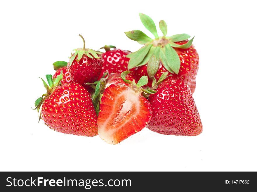 Juicy strawberries isolated on white background