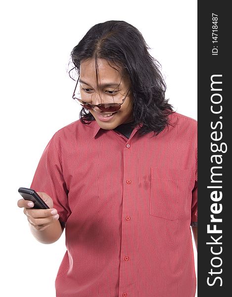 Long Hair Man With Cellphone