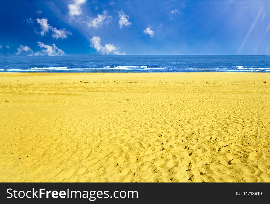 Vacation conceptual image. Picture of tropical beach and sky.