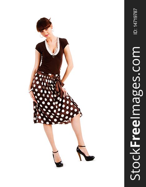 Alluring Young Girl In Spotted Skirt