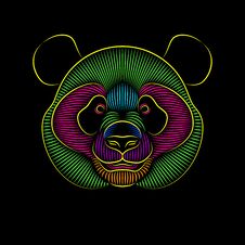 Engraving Of Stylized Psychedelic Giant Panda On Black Background Royalty Free Stock Images