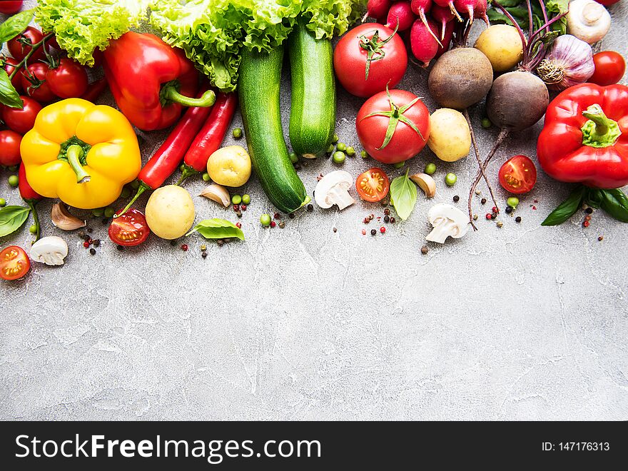 Set of vegetables on a concrete background