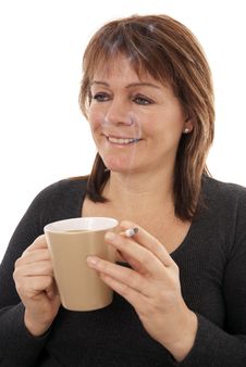 Woman With Coffee And Cigarette Stock Image Woman With Coffee And Cigarette Stock Image