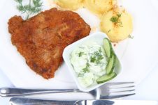 Pork Chop, Mashed Potatoes And Cucumber Salad Royalty Free Stock Image Pork Chop, Mashed Potatoes And Cucumber Salad Royalty Free Stock Image