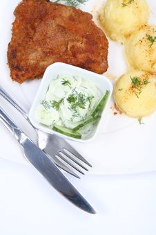 Pork Chop , Potatoes, Cucumber Salad Royalty Free Stock Image Pork Chop , Potatoes, Cucumber Salad Royalty Free Stock Image