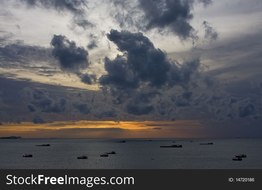 Sunset over the beach,Pattaya, Thailand.