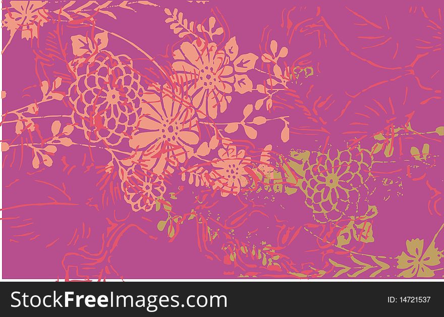 Graphic design background with a floral pattern on pink ground. Graphic design background with a floral pattern on pink ground