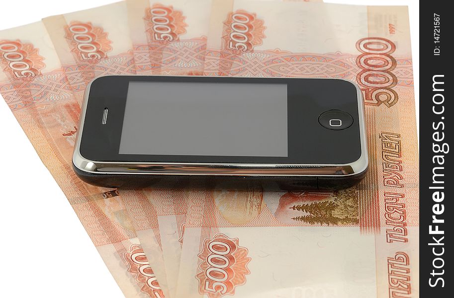 Cellular phone and roubles banknote