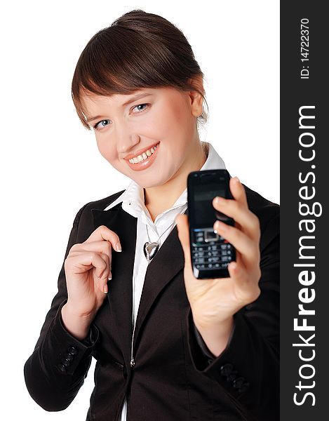 Charming young business woman talking on cell phone