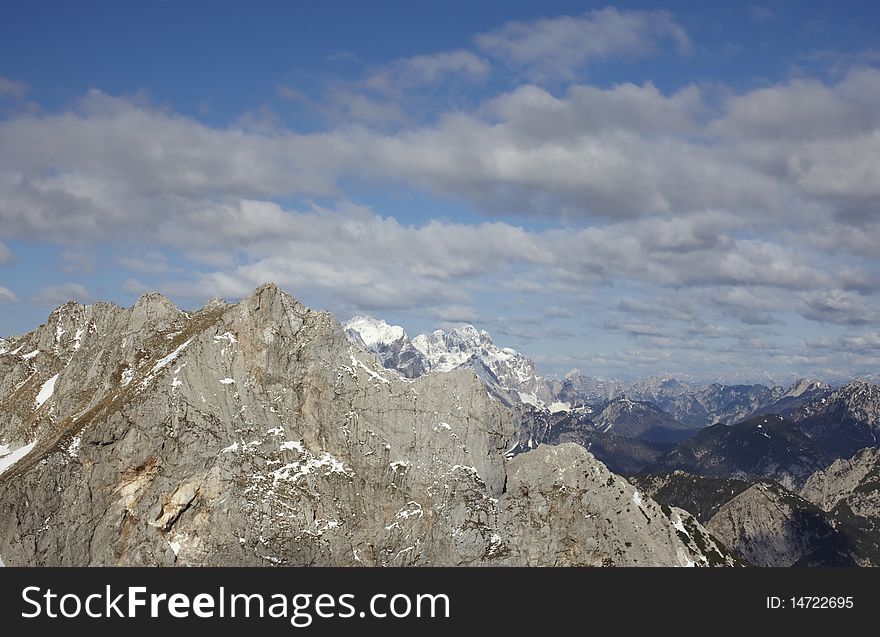 Hight mountain range landscape of the Alps in Europe.
