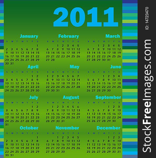 Calendar for 2011 green and blue