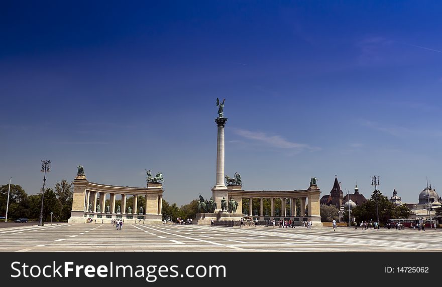 Budapest, Hungary Heroes Square and blue sky. Budapest, Hungary Heroes Square and blue sky.