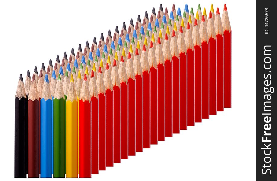 The colored pencils on a white background.