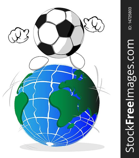 Cartoon soccer ball and world