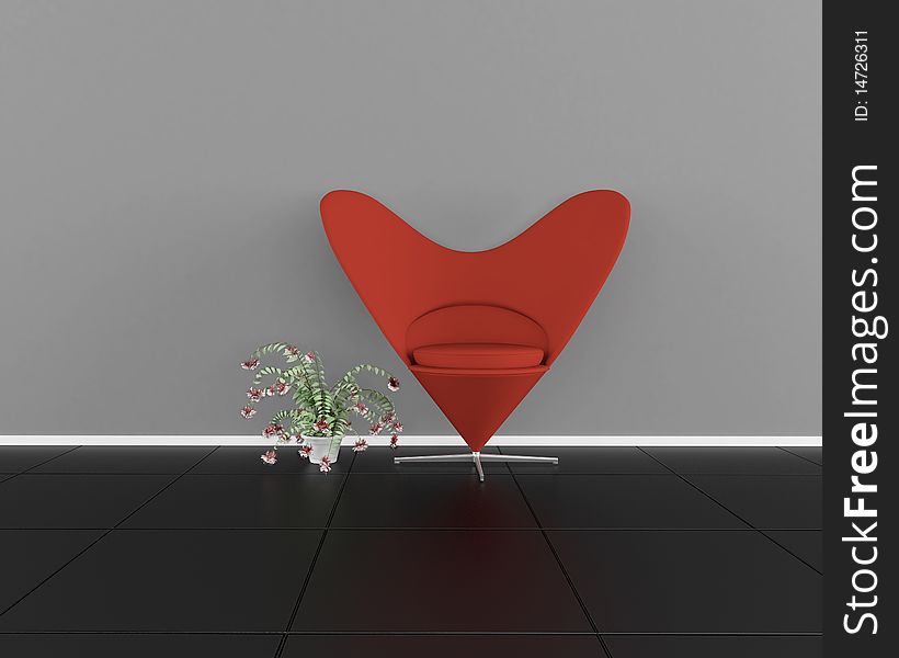 Red chair and a flower. Red chair and a flower