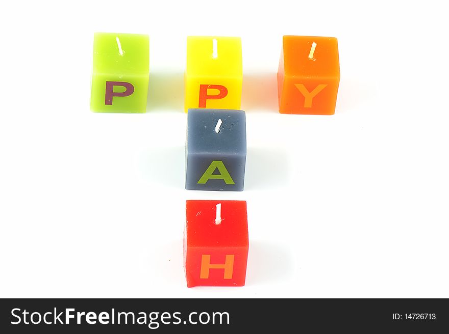 Colorful cubic candles with letters