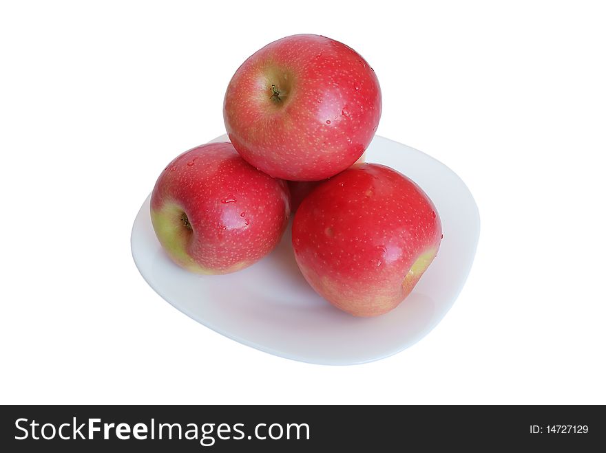 Red apples are on the white background