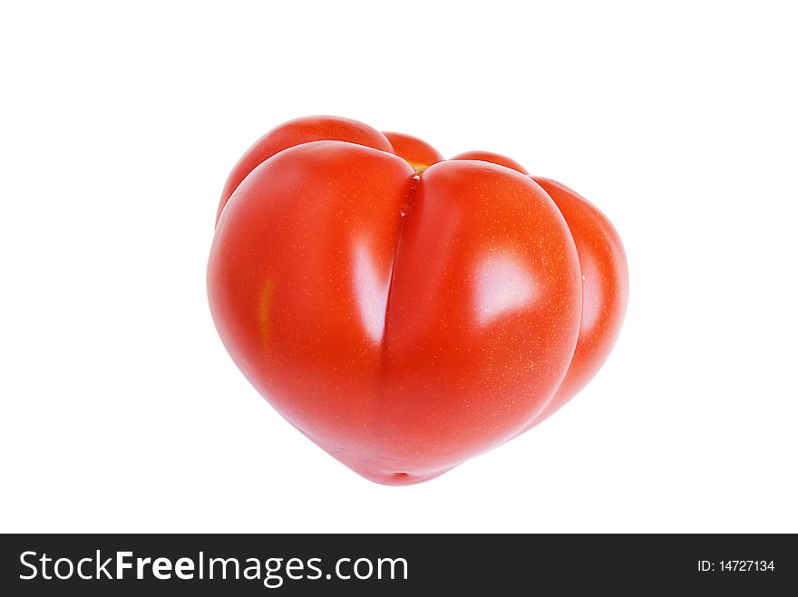 Red tomato is on the white background