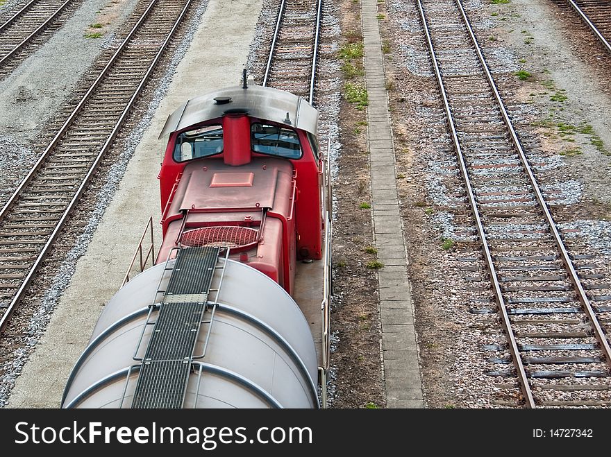 Freight train on railway tracks