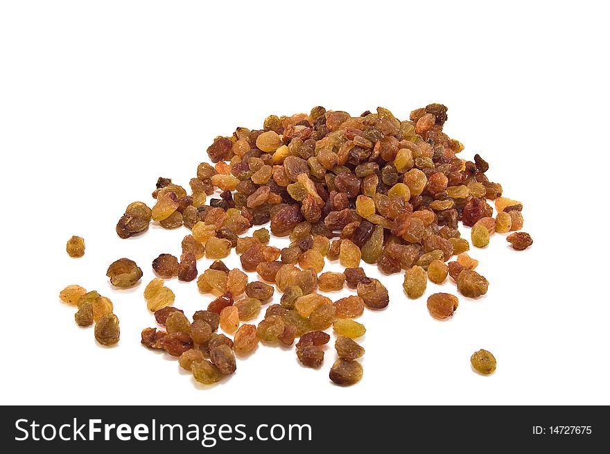 Raisins on a white background