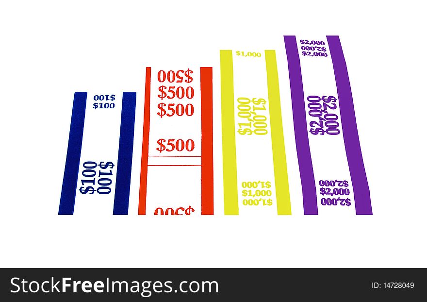 Bank money wrappers displayed as bar graph. Bank money wrappers displayed as bar graph