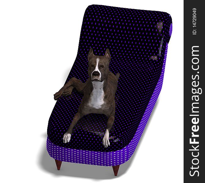 American Staffordshire Terrier Dog. 3D rendering with clipping path and shadow over white