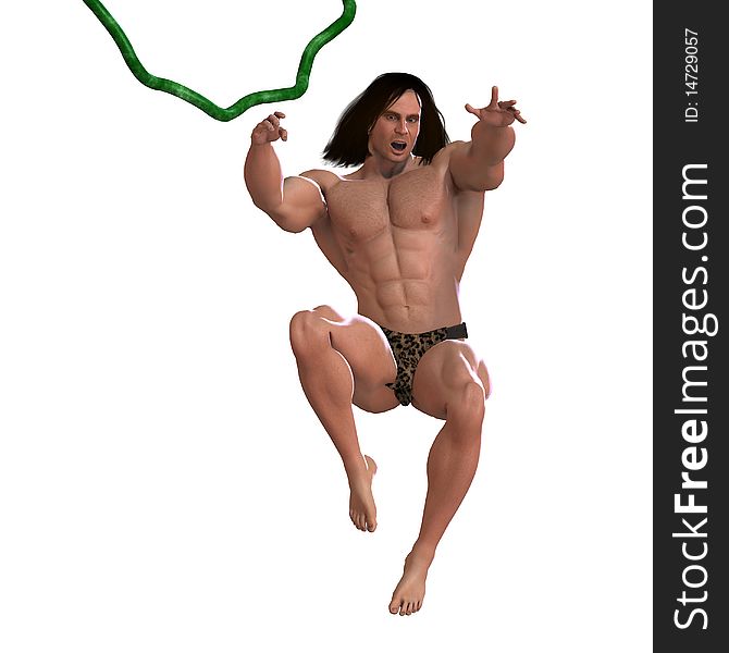 The apeman out of the jungle. 3D rendering with clipping path and shadow over white