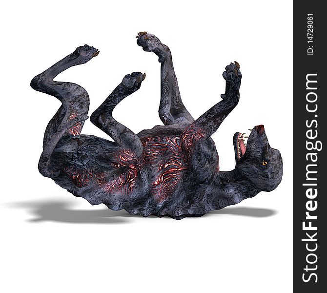 Creepy alien dog out of hell. 3D rendering with clipping path and shadow over white