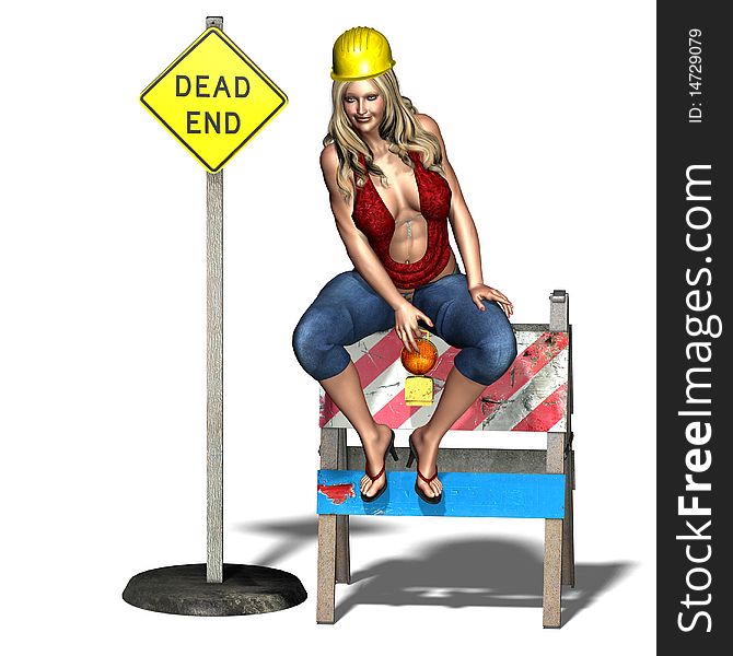 Young and sexy woman as a road worker. 3D