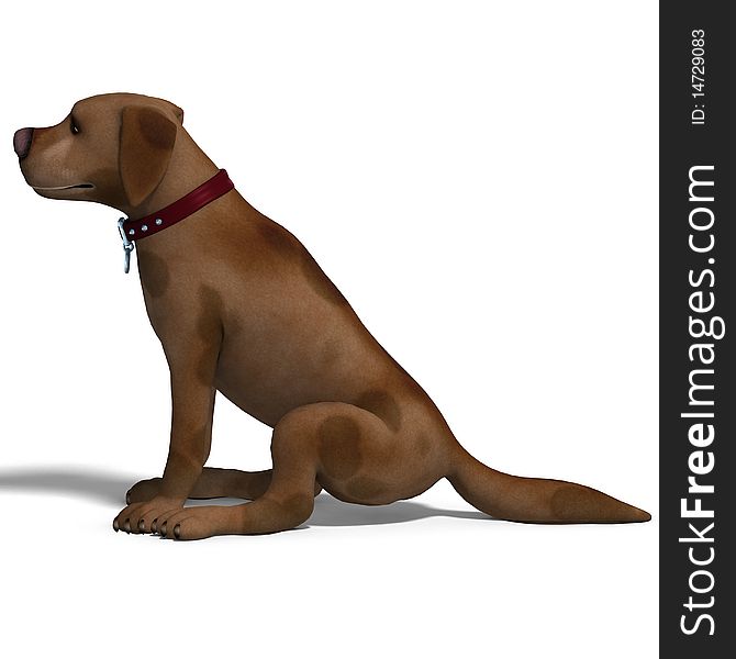 The cute and funny toon dog is a bit silly. 3D rendering with clipping path and shadow over white