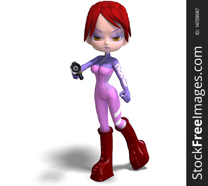 Young and cute cartoon astronaut with red hair. 3D rendering with clipping path and shadow over white