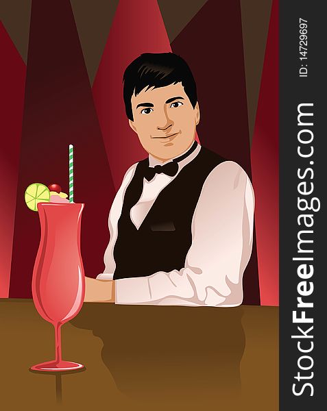 Image of a bartender who is servicing a drink. Image of a bartender who is servicing a drink.